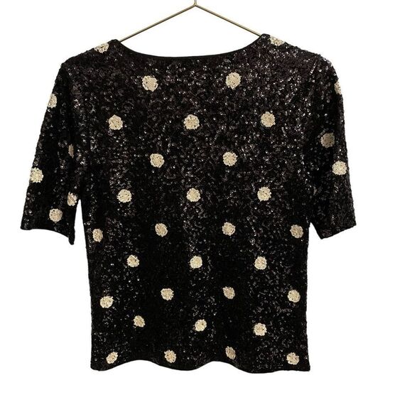 J CREW Short Sleeve Sequin Embellished Top T-Shirt Polka Dot Tee Black Small - Picture 6 of 8